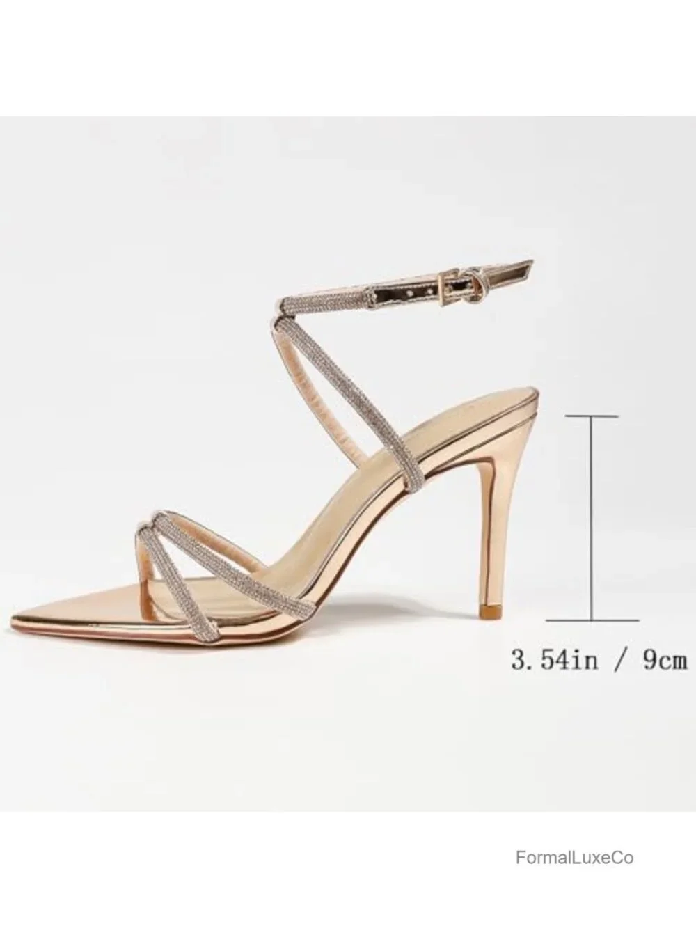 Pointed Toe Stiletto Heeled Sandals Rhinestone Glitter Straps Ankle Buckle